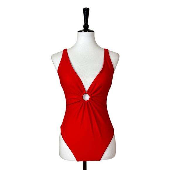 Cupshe New Swimsuit Cherry Red One Piece Criss Cross Circle Women’s Size Medium - Picture 1 of 12